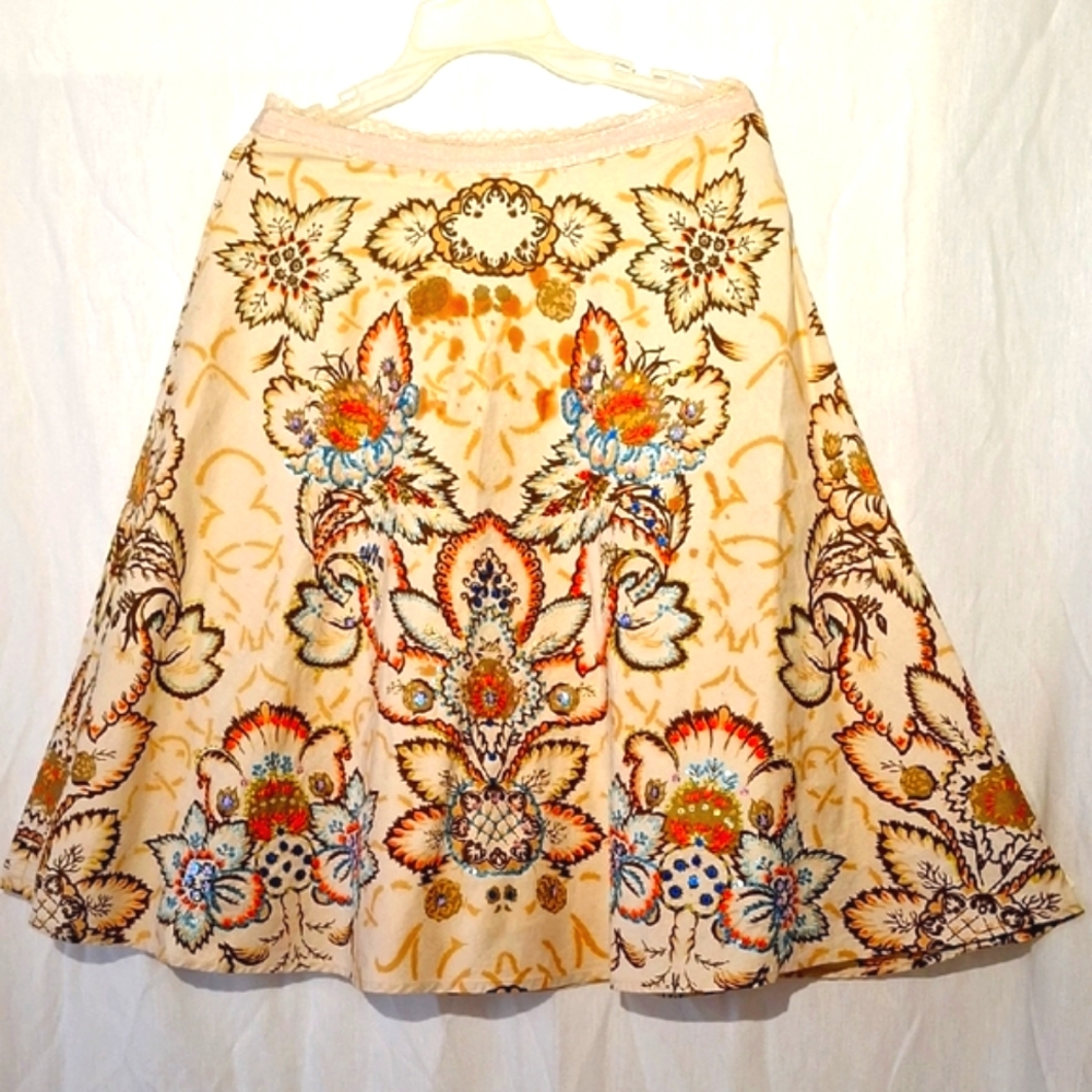 3/$20--Western Cowgirl Flared Midi Skirt, Cotton, Embroidered, Beaded, Lined  8,